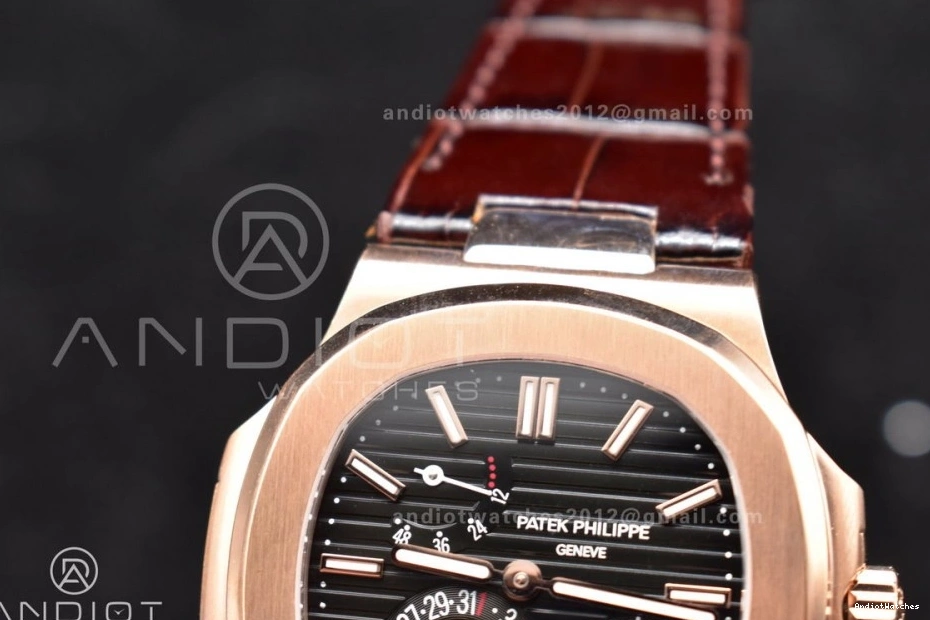 Premium Dial Gray Nautilus GRF Brown Strap 5712 on Best Edition 912 Croco A23J RG SS 0704